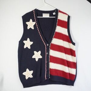 Marisa Christina II Americana Star Stripe Sweater Vest Womens 1X Navy Red White